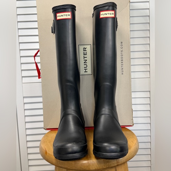 Hunter Womens Black Rubber Rain BOOTS Original Tall Size US7 EU38 Wft1000rma - Picture 2 of 13
